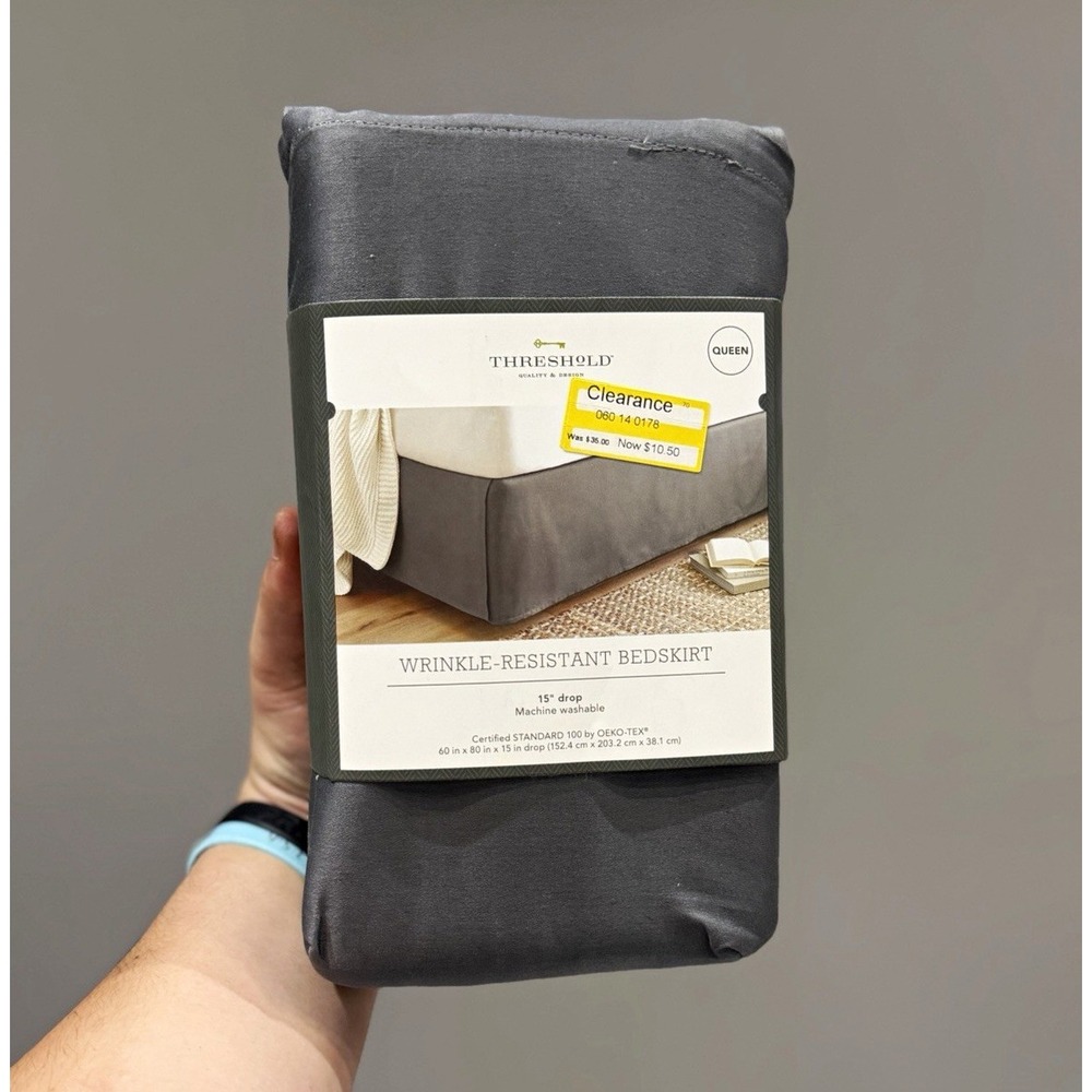 Threshold Wrinkle Resistant Tailored Bed Skirt, Queen, Gray, 15" Drop